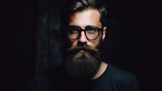 Photo a man with glasses and a beard is wearing a black