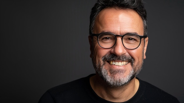 a man with glasses and a beard smiling