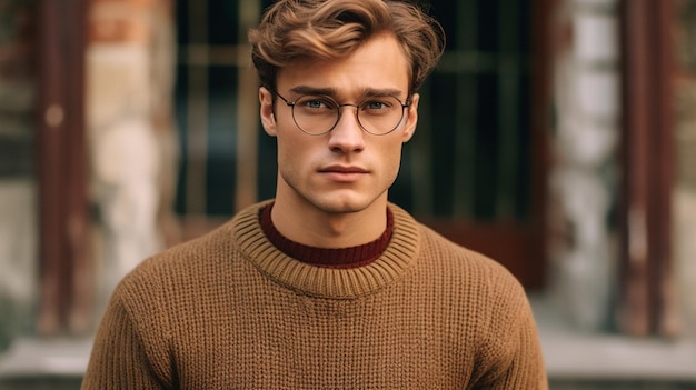 A man with glasses and a brown sweater