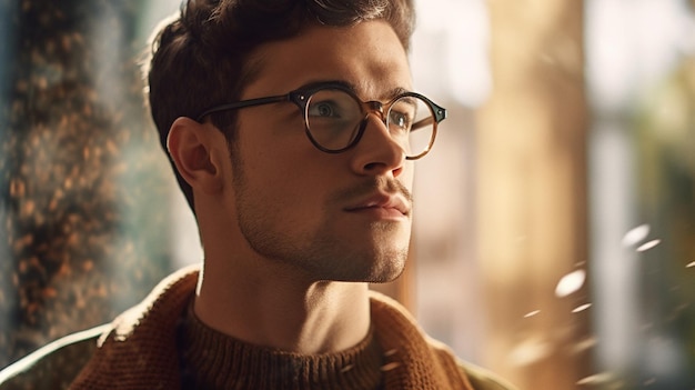 Photo a man with glasses and a brown sweater