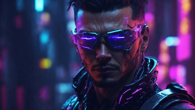 Photo a man with glasses and a futuristic look on his face