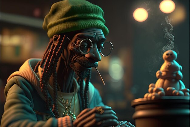 Photo a man with glasses and a green hat smoking a pipe