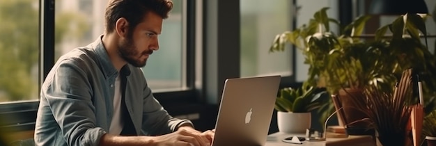 a man with glasses is working on a laptop.