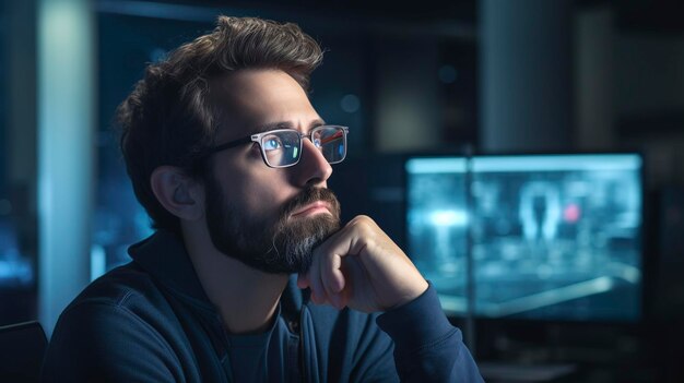 a man with glasses looking at the camera