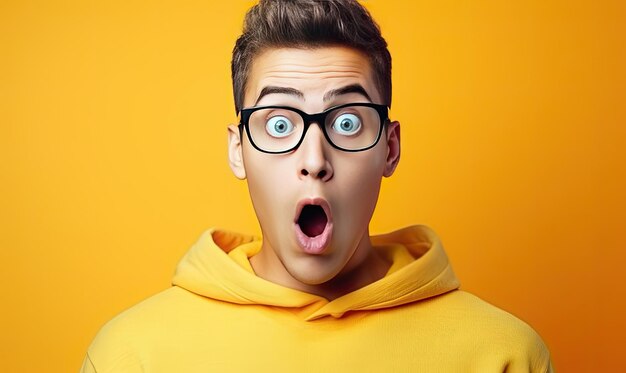 Photo a man with glasses making a surprised face