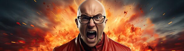 a man with glasses and a red shirt screaming