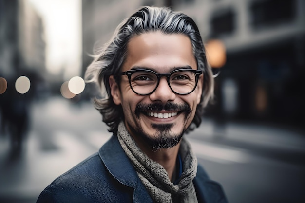 A man with glasses and a scarf smiles for the camera
