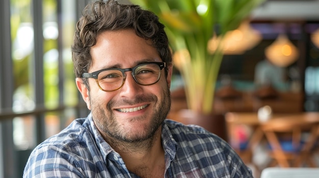 a man with glasses and a shirt that says  smile