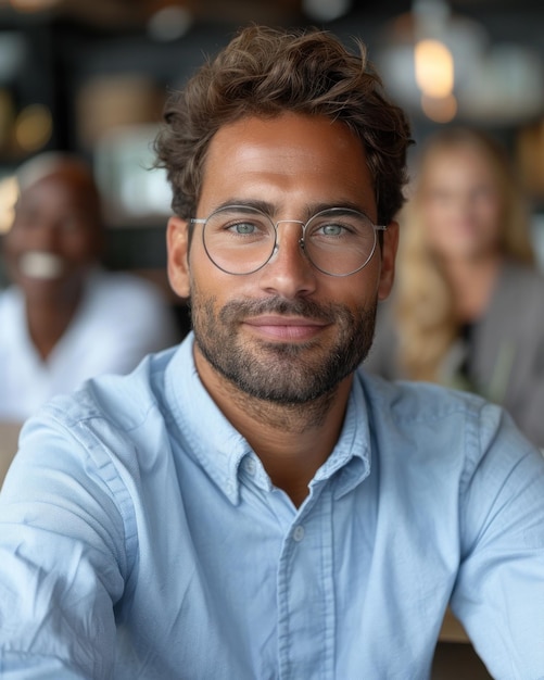 Man With Glasses Sitting at Table