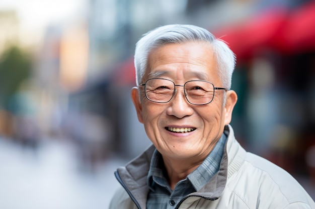 a man with glasses smiling and wearing a jacket