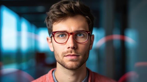 A man with glasses that say's " on the front "