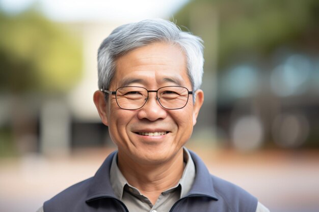 a man with glasses and a vest smiling