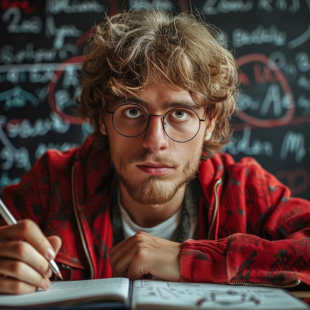 Man With Glasses Writing on Book