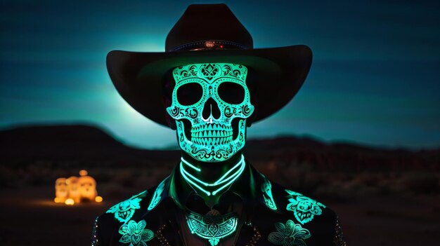 Man With Glow in the Dark Skull Face