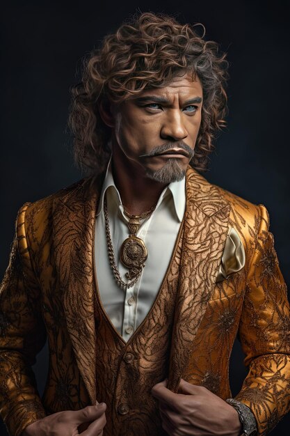 Foto un uomo con una giacca d'oro e una collana d'oro