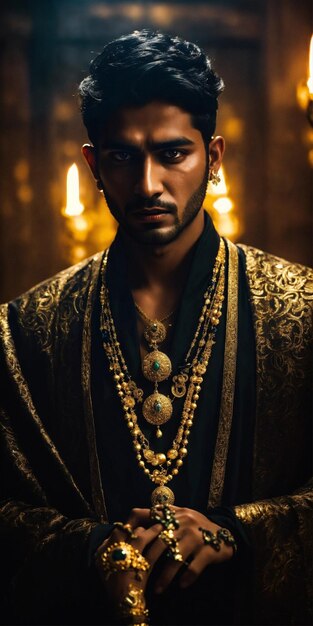 Photo a man with a gold necklace and jewelry