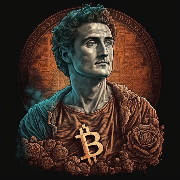 A man with a gold symbol Bitcoin