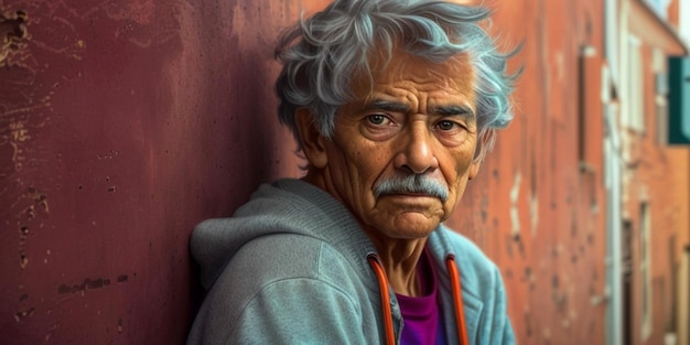 Photo a man with gray hair and a blue sweater with a white mustache