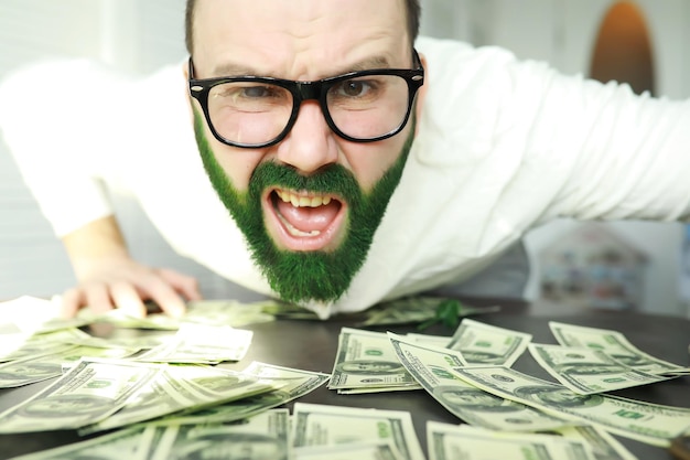 A man with a green beard StPatrick 's Day Irish fan color beard