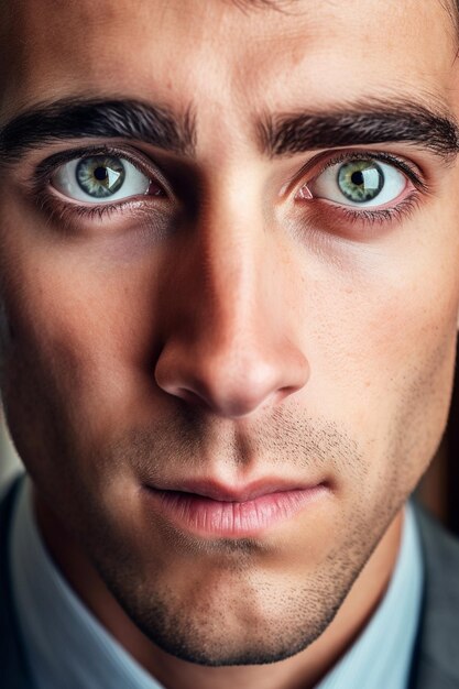 a man with green eyes and a black tie