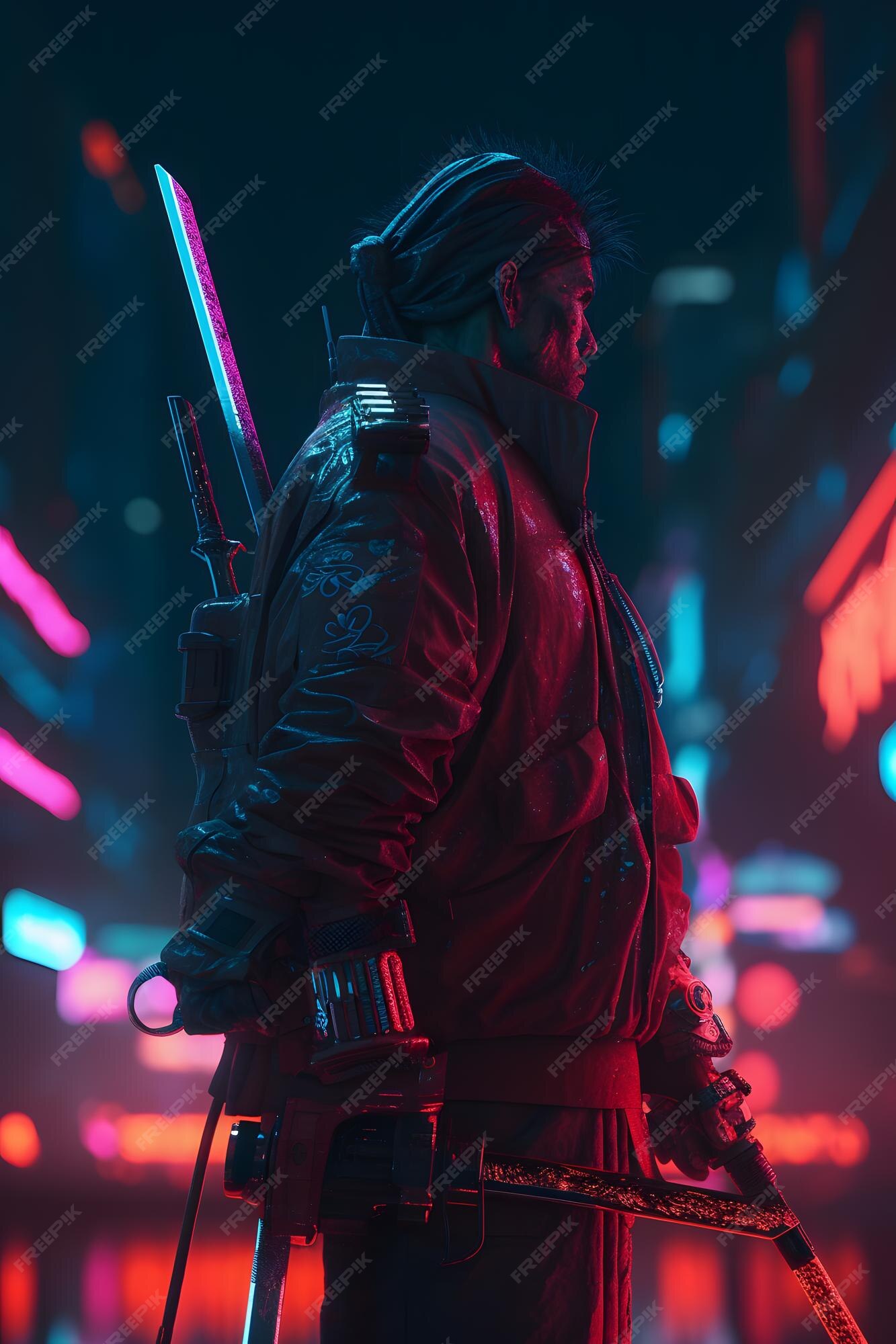 Wallpaper Car, Gun, Neon, Man, Cyberpunk, Futuristic for mobile