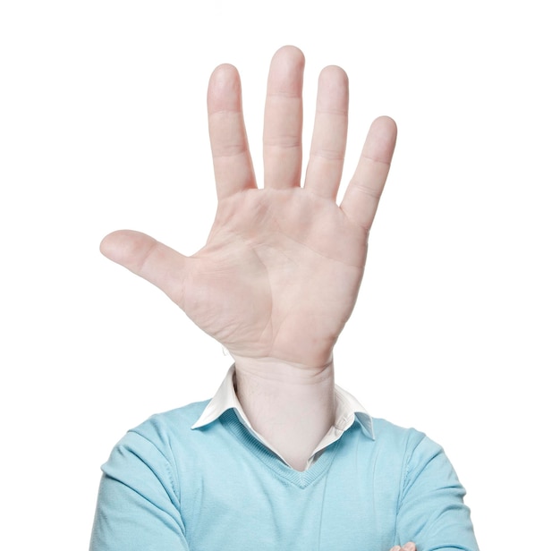 Man with hand instead of head