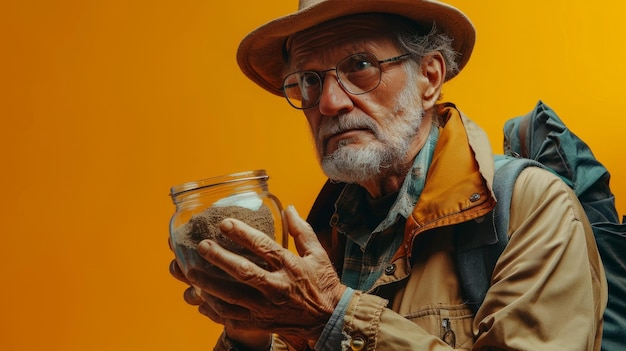 Man With Hat and Glasses Holding Jar