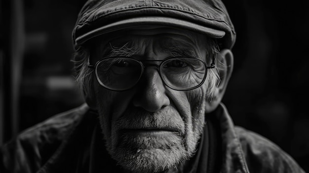 A man with a hat and glasses is wearing a cap.