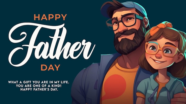 Мужчина в шляпе и очках со словами "счастливый день отца".