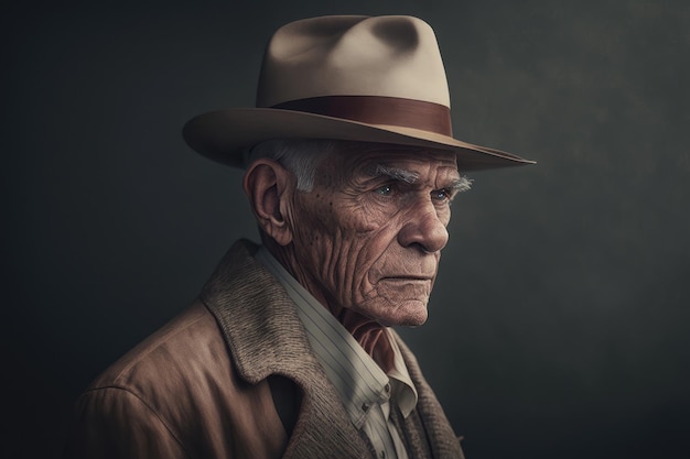 A man with a hat and a jacket that says'old man '