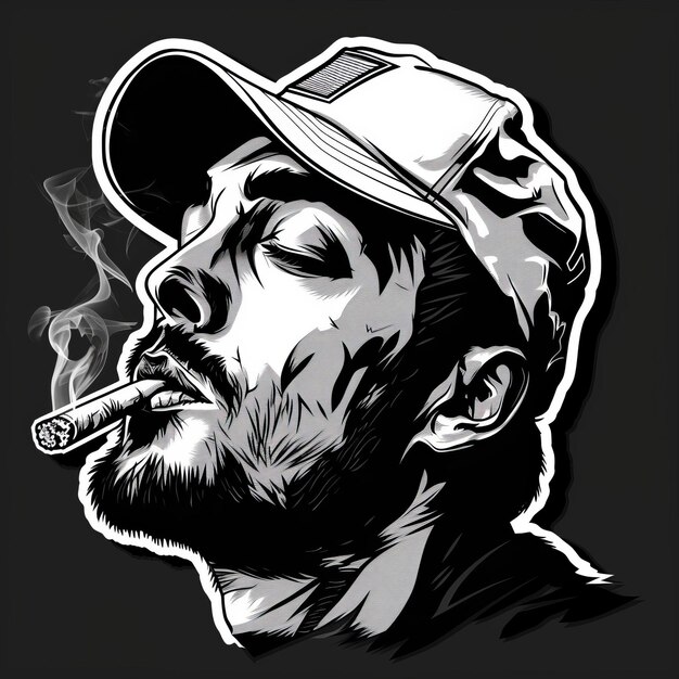 Photo a man with a hat smoking a cigarette