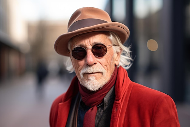 Photo a man with a hat and sunglasses on a street