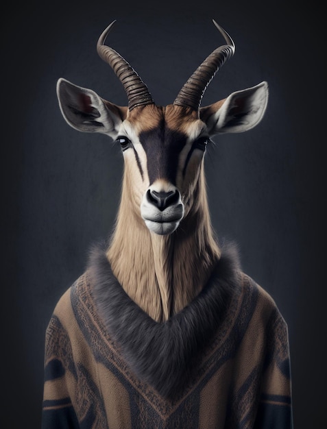 Man with a head of an antelope Antelope in clothes