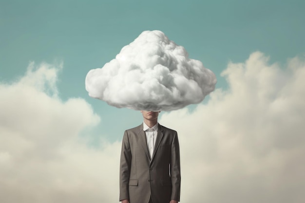 Человек с головой в облаке минималистская концепция Генеративная иллюстрация ИИ