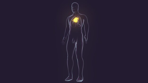 Photo a man with a heart on his chest is in the dark