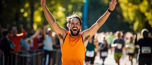 Foto un uomo con le braccia in alto