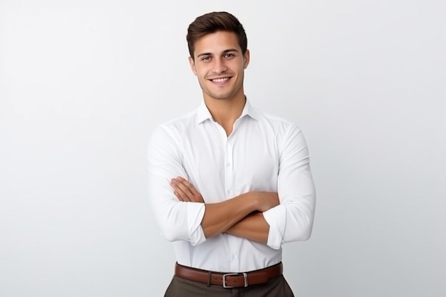 a man with his arms crossed and a white shirt that says  i am a man