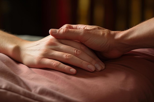 a man with his hands folded on a bed