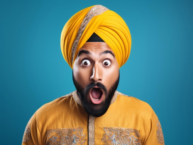 man with Indian features who appears to be shocked