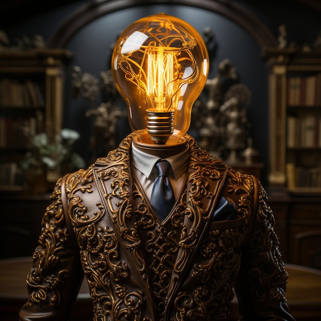 電球の頭を持つ男 アイデアコンセプト生成AI