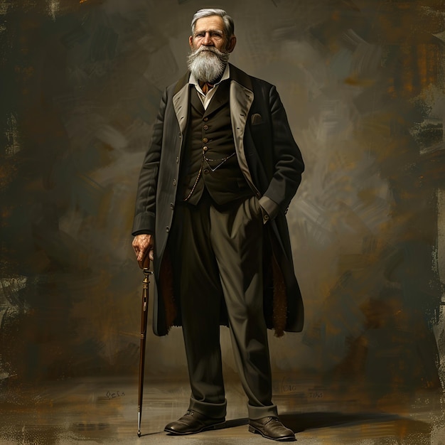 Photo a man with a long beard and a long white beard stands in front of a dark background
