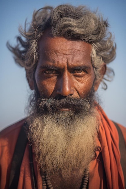 Photo a man with a long beard and a red shirt