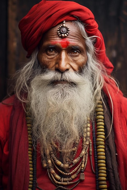 a man with a long beard and a red turban