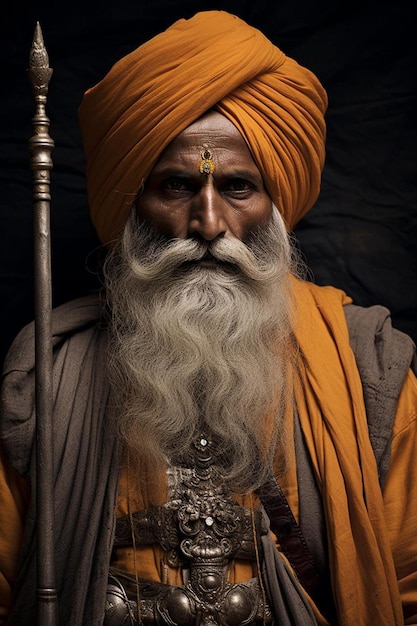 Un uomo con una lunga barba e un turbante