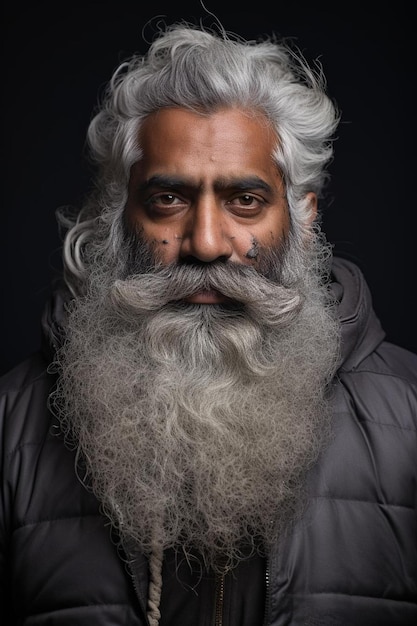 Foto un uomo con una lunga barba che indossa una giacca