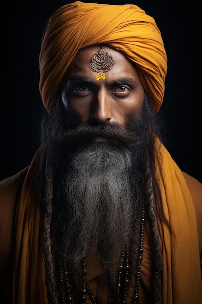 Photo a man with a long beard wearing a turban