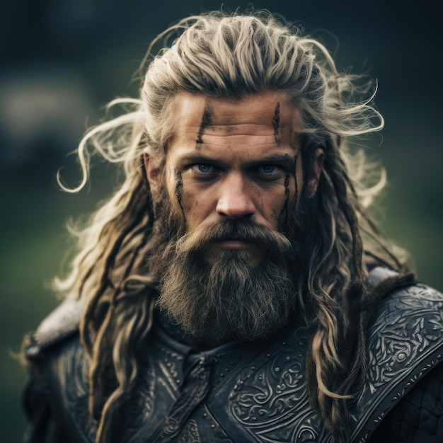 Premium AI Image | a man with long hair and beard wearing armor