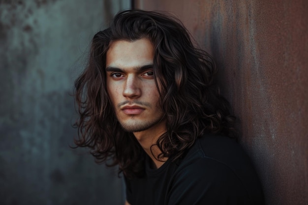 Man With Long Hair And Black Shirt