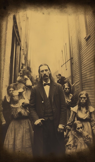 a man with long hair is walking down a street with a woman in a suit