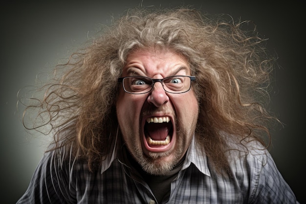 A man with long hair screaming